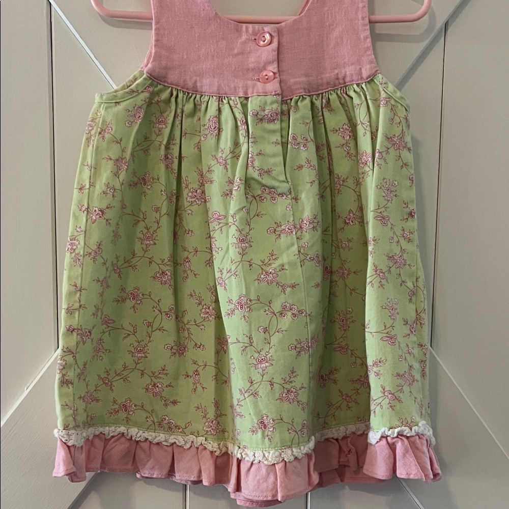 Floral Green and Pink Kids Dress - Picture 4 of 4
